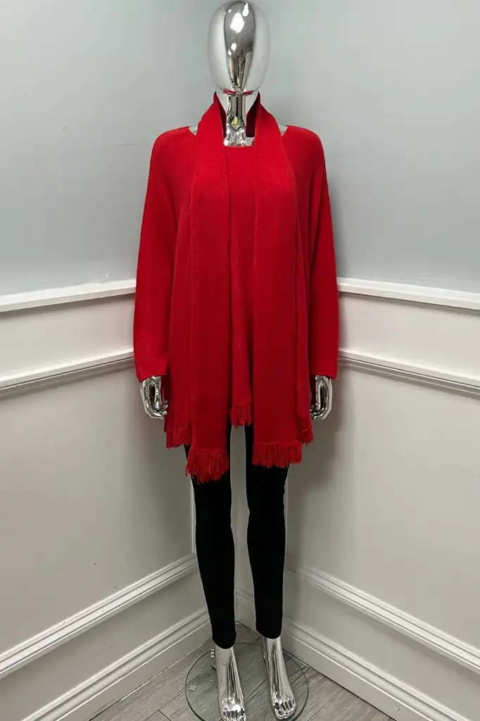 Round Neck, Viscose Knitted Jumper with Scarf