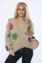 Sequin Floral Detailed, Lana Wool, Cotton & Acrylic Knitted Cardigan