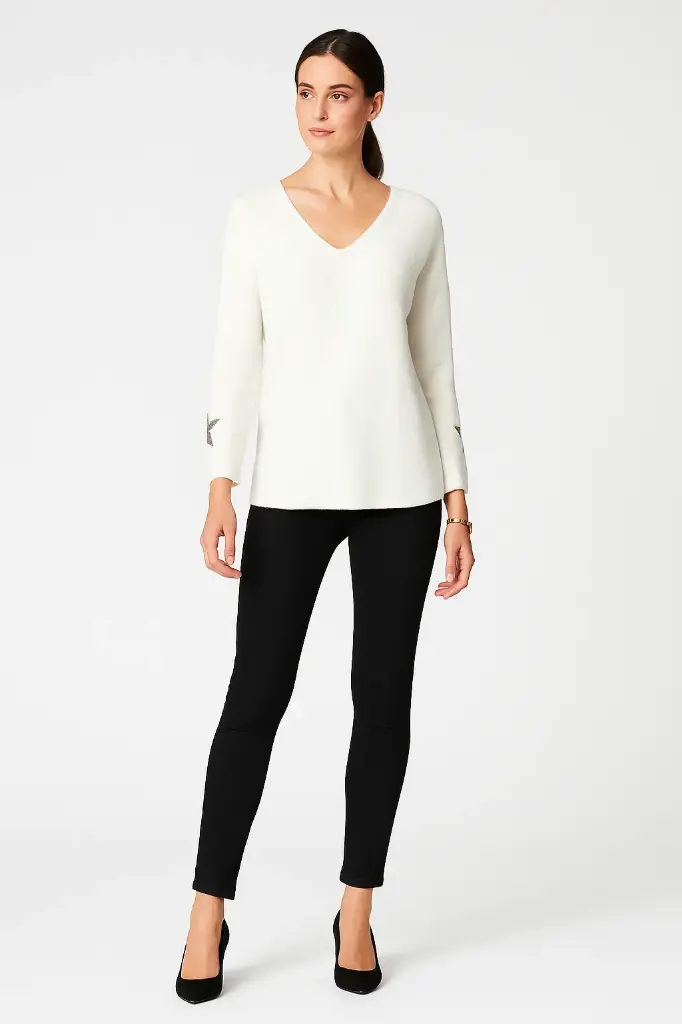 V-Neck, Diamanté Star ⭐ Detailed, Viscose Jumper