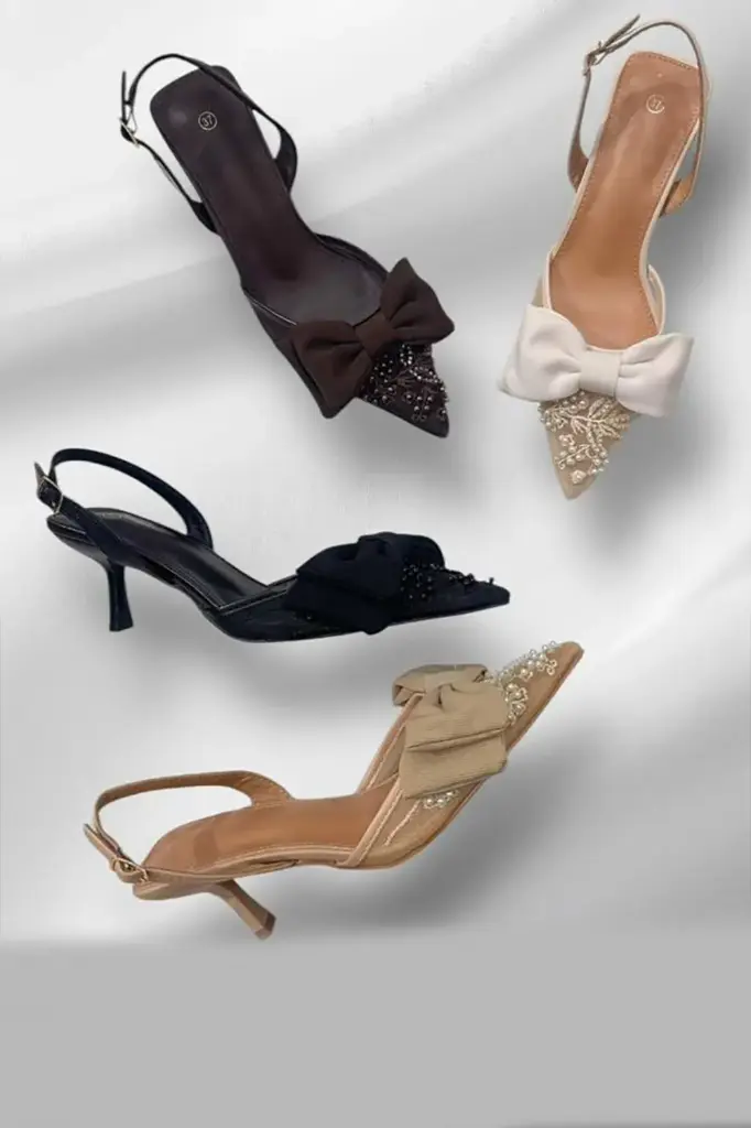 Bow-Detail Embellished Slingback Heels