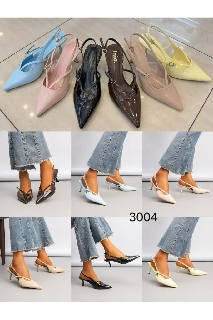 Glossy Pointed Slingback Heels