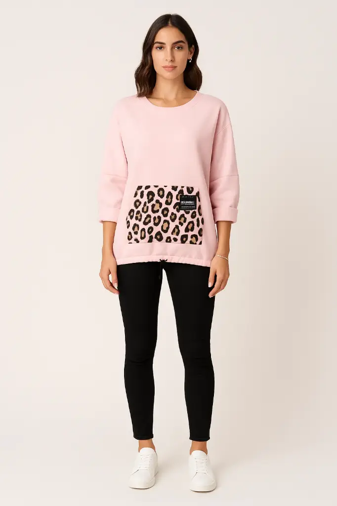 Round Neck, Pocket & Drawstring Back Detailed, 100% Viscose, Oversized High Low Top. - 07668