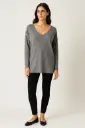 V-Neck, Stud Detailed, Viscose Knitted Jumper - 910
