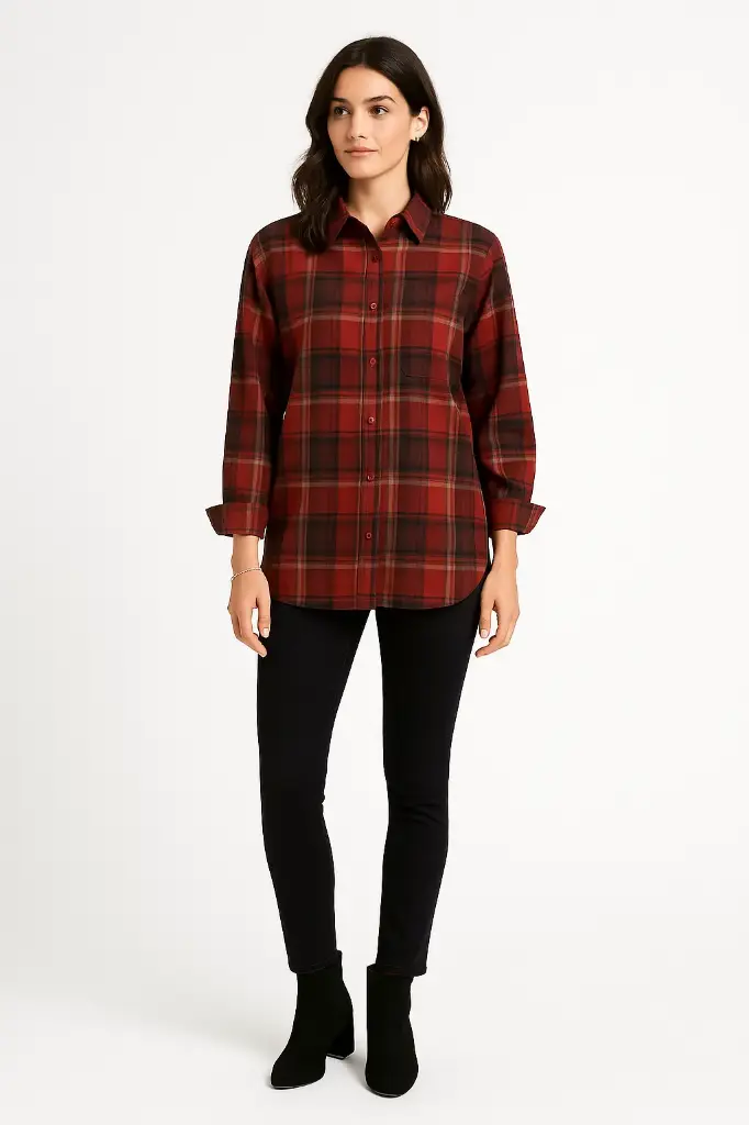 [LU9706] Crimson Plaid Shirt in Heritage Check - LU9706 (Wine)
