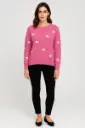 Cozy knitted , Long sleeve , Relaxed fit Jumper with all-over heart pattern - 33973