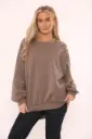 Round Neck, Pearl Detailed, Fleece Lined, High Low Top - M60172