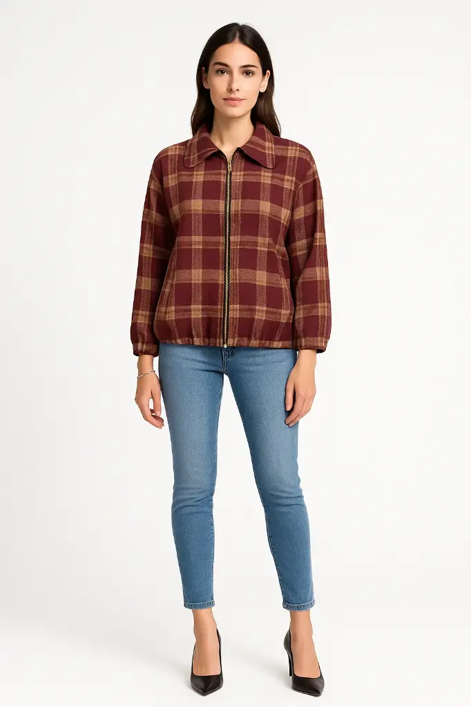 Collared, Zip Through, Elasticated Cuff & Hem, Two Pocket Suede Jacket - 23986