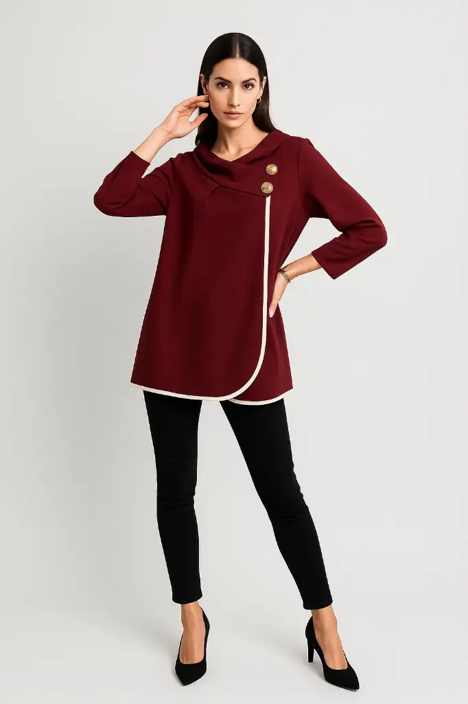 Golden Broach Detailed, Oversized Wrapover Top - 70453