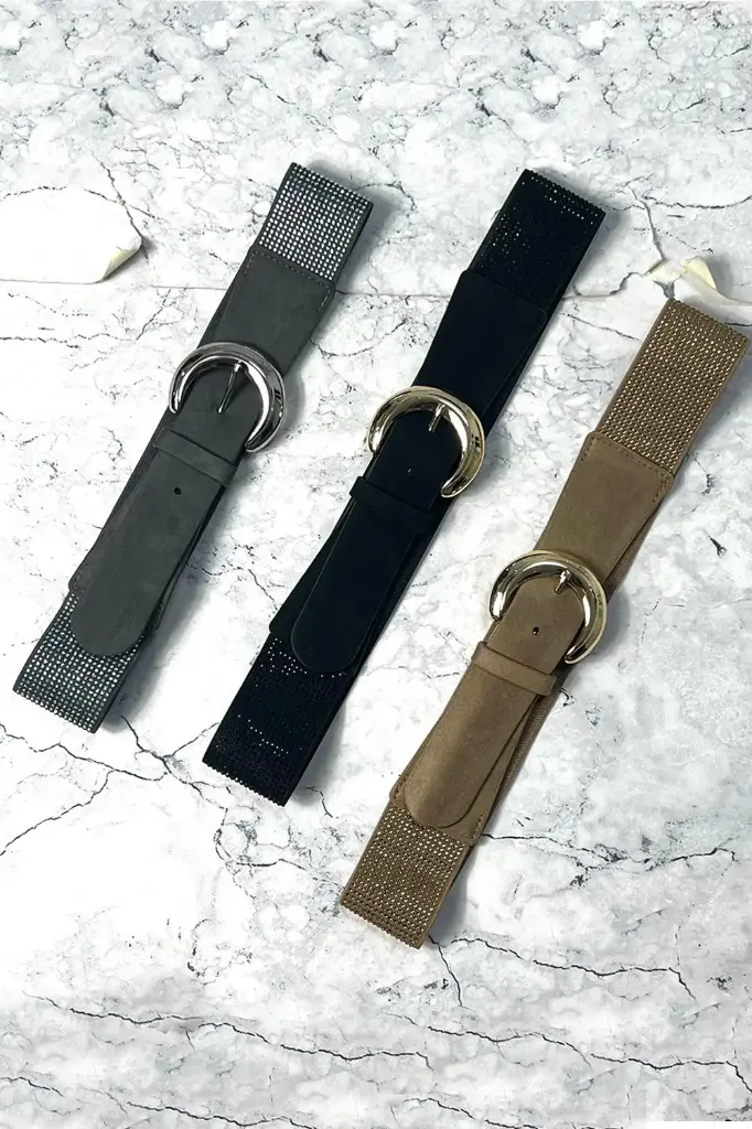 Sparkle-Trim Suede Stretch Belt