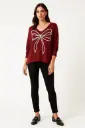 Pearl-Bow Soft Knit Jumper -MC3267