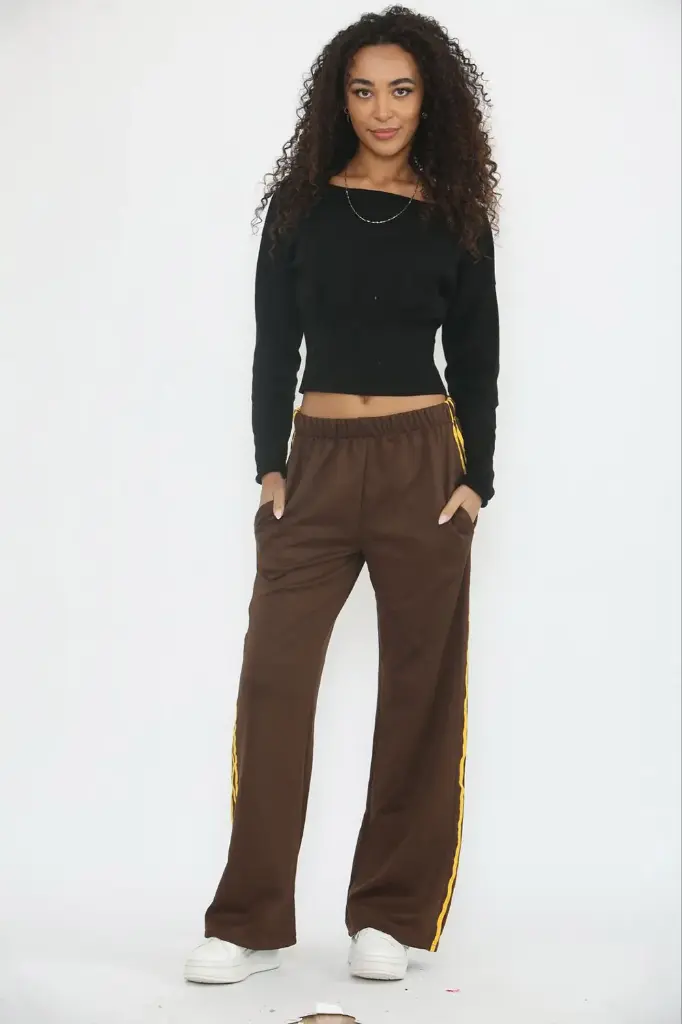 Elasticated Waist,Two Pocket Side Stripe Detailed Wide Leg Trouser - 25509