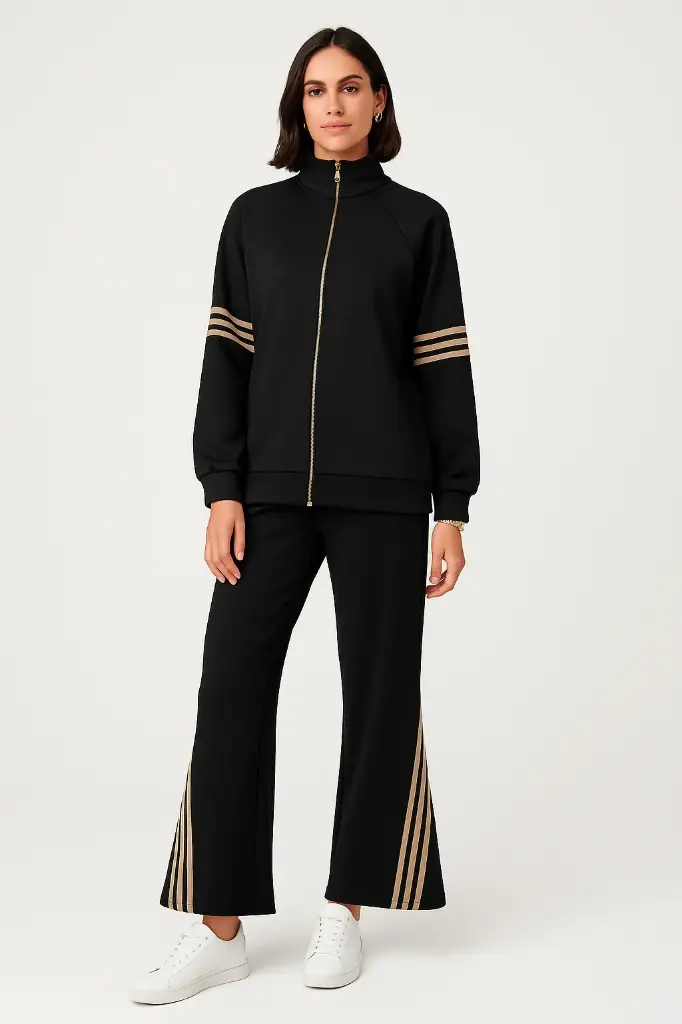 Striped Athleisure Zip-Up Set (Teal)