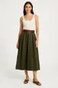 Elasticated Waist, Two Pocket PU Skirt with Belt