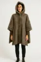 Cable-Texture Faux-Fur Hooded Cape