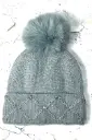 Sparkle-Trim Pom-Pom Knit Beanie 50237