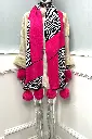 Scarf -Bold Zebra Patchwork, Pom-Pom